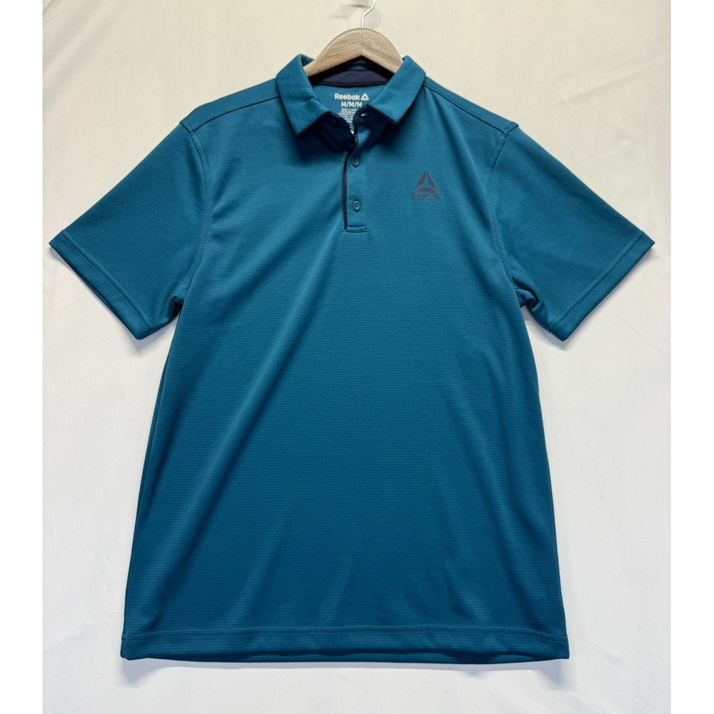 Reebok Performance Ace Golf Polo Shirt Men Medium Blue Slim Fit Moisture Wicking